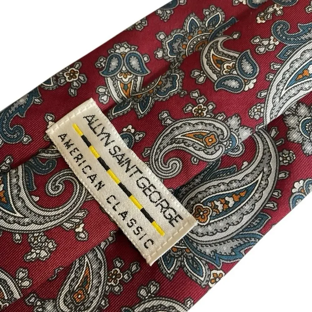 Allyn‎ St. George Vintage Red Blue Paisley Tie Mens Designer Neck Tie 58